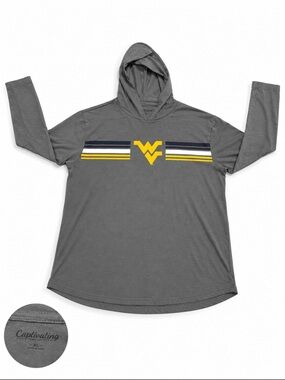 West Virginia Mountaineers Hooded Long Sleeve Shirt Gray Striped Logo XL NCAA